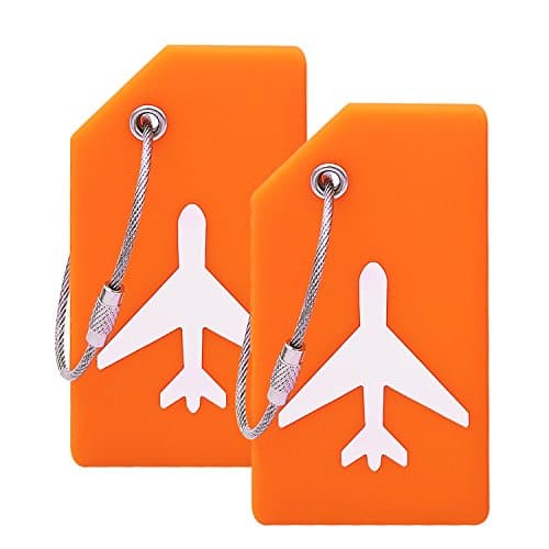 2Pack Luggage Tag with Name Card, Orange Silicon Luggage Tags to Suitcase