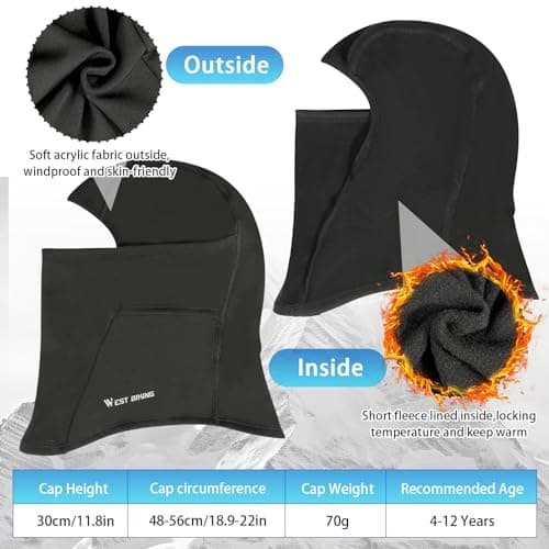 AYPOW Kids Winter Thermal Balaclava, Multifunction Windproof Warm Ski Mask Cycling Full Face Cover Under Helmet Hat with Neck Warmer, for 4-12 Years Boys Girls Children Winter Outdoor Sports Black — view 3