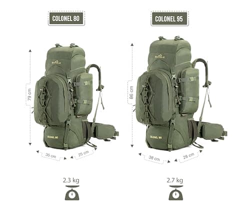 Tripole Colonel 95L Travel Backpack with Detachable 12L Daypack – Waterproof Hiking Rucksack for Women and Men for Camping & Trekking, Internal Frame, Rain Cover, Military Green — view 6
