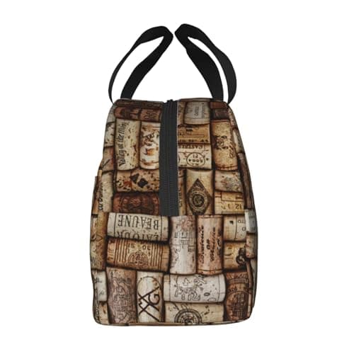 Bkdogkt Wine Cork Print Repeated Use Lunch Tote Functional Insulated Bag Storage Packing Meals Workdays — view 4