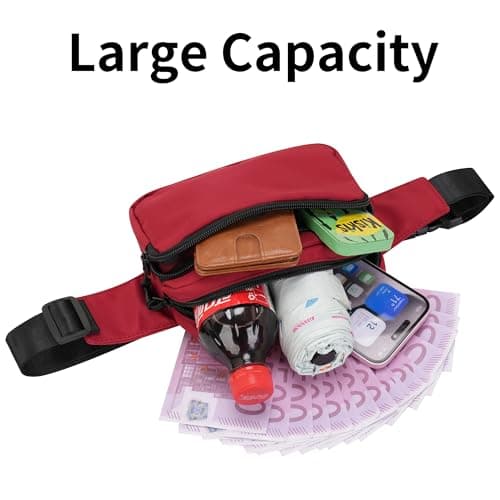 IHIGOGOFA Bumbags Waist Fanny Pack Fashion Bum Bag with 30cm Extended Belt for Dog Walking Climbing Hiking Travel Cycling Girls Ladies Men Women (Red) — view 5