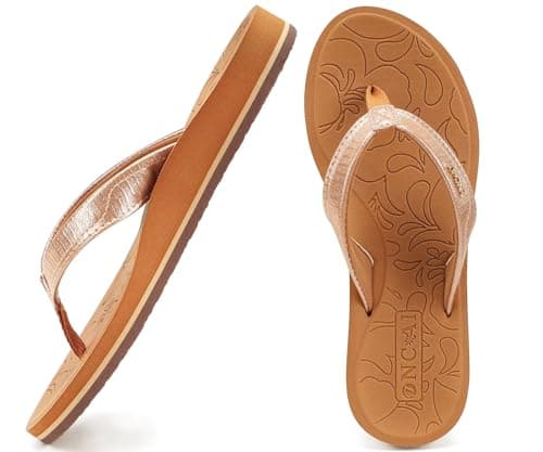 ONCAI Flip Flops Womens Yoga Mat Non-Slip Women's Flip Flops Sandals Summer Beach Slippers With Arch Support Lightweight Eva Sole Khaki Size 5.5