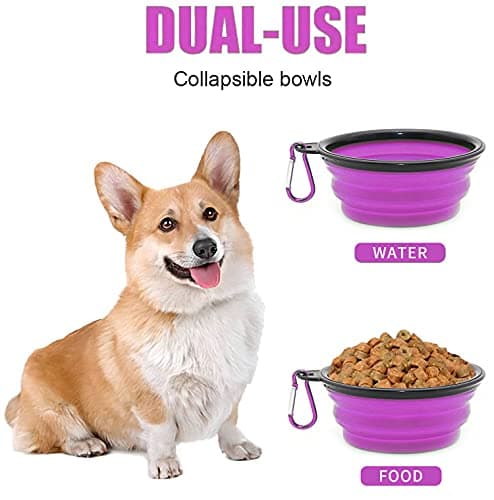 Collapsible Dog Bowl,Collapsible Dog Water Bowls for Cats Dogs, Portable Pet Feeding Watering Dish,Portable Dog Water Food Bowl with Carabiner (Small(350ML), Purple) — view 4