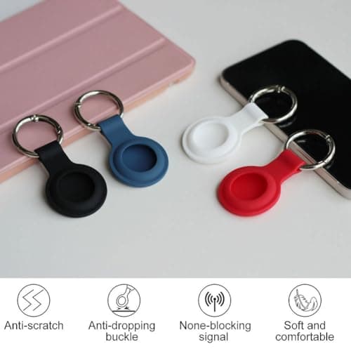 Alsukeay 4 Pack Holder Case for AirTag with Keychain Silicone Protective Skin Cover with Loop Key Ring Compatible with AirTag Tracker Wallet Backpacks Luggage Dog Cat Pets (Black/Blue/White/Red) — view 4