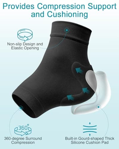 PGRODE Achilles Tendon Sleeve with Silicone Heel Protector Cushion Pad, Achilles Tendonitis Support Compression Socks for Women Plantar Fasciitis, Bursitis, Heel Pain Relife, 1 Pair (Black) — view 3