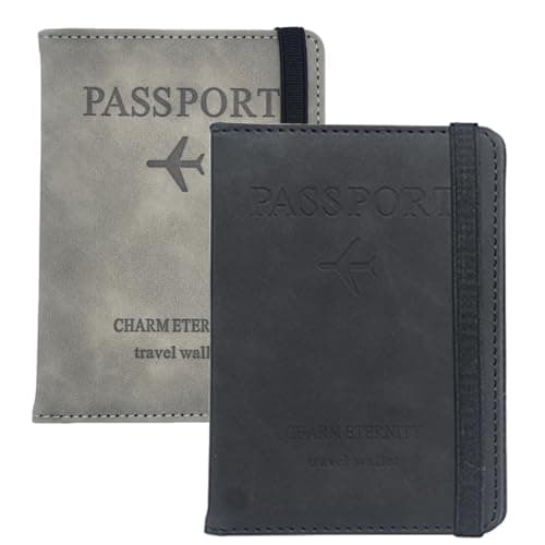 BRELIE RFID Blocking Passport Holder with Elastic Strap Closure – Charm Eternity (Brown) Vegan Leather Passport Protector Cover, Passport Case Travel Document Holder for Women & Men (Black)