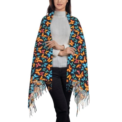 Colorful Butterfly Print Elegant Fringe Scarf Shawl Wrap For Women Winter Fall Spring Travel Accessory Gift — view 2