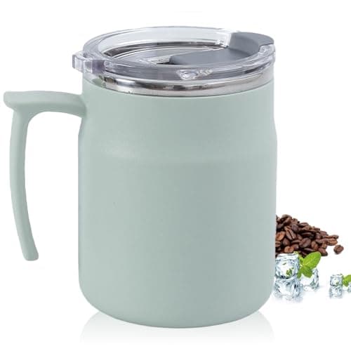 HZXYchen Stainless Steel Travel Mug with Handle – 304 Coffee Cup 500ml with Locking Lid – for Commute, Office & Outdoor – Green