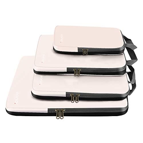 Eono Compression Packing Cubes, Luggage Organiser Set, Extensible Suitcase Organiser, Packing Organisers for Suitcases, Packing Cubes for Travel or Home Storage - White, 4 Set