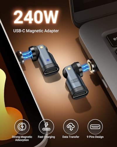 USB C Magnetic Adapter PD 240W, 180° 360° Rotating 9 PIN Type-C Adaptor — view 2
