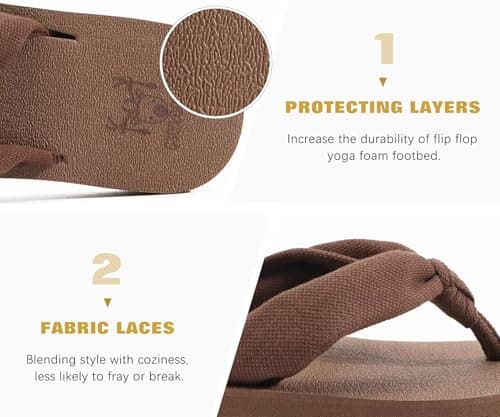 KuaiLu Flip Flops Women Fabric Arch Support Sandals Beach Thong Brown 6 — view 5