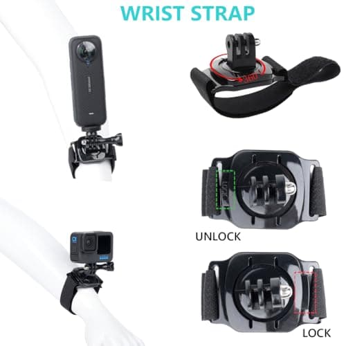 YEHOLDING 10 in 1 Action camera accessories Suitable for Insta360 X6/X5/X4 Air/X4/X3/X2/Ace Pro, Chest Strap, Head Mount, Wrist Strap, Quick Clip Mount and Floating handle, Compatible with GoPro Hero — view 4