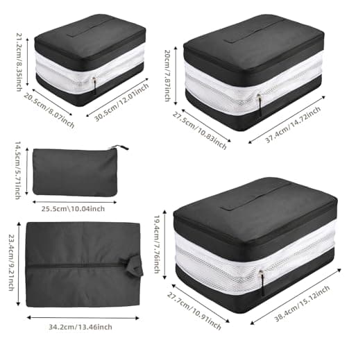 Compression Packing Cubes 5 Set Double Sided Expandable for Suitcases & Carry On Hand Luggage | Travel Organiser with Separate Shoe Bag (Black) — view 2