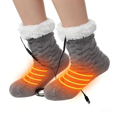 USB Heated Floor Socks Slippers Indoor Non-Slip Winter Foot Warmer Heating Footwear Fleece Knit Socks for Women Men