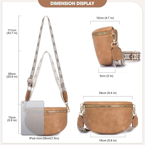 Roulens Crossbody Bag for Women Fashion Waist Packs Soft Vegan PU Leather Belt Bag Large Capacity Shoulder Bag with Adjustable and Removable Wide Strap — view 3