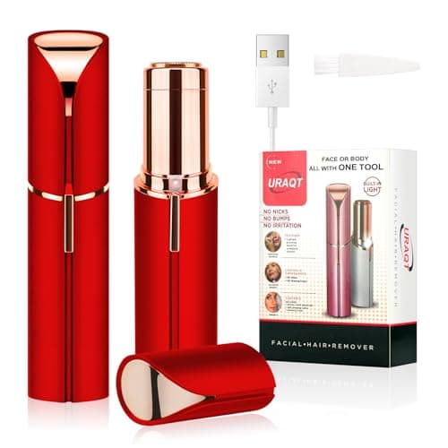 URAQT Facial Hair Remover for Women, Painless Face Hair Trimmer, Rechargeable Mini Epilator Lady Shaver Portable Electric Razor for Lips Face Body Peach Fuzz, Bright Red