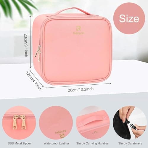 Makeup Bag with LED Mirror-3 Colors Modes Travel Makeup Organiser Pink — view 3