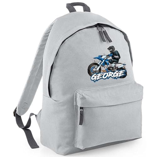 Purple Print House Personalised Dirt Bike Backpack For Boys Off Road Motorbike Custom Name Back To School Bag, One Size, Graphite Grey — view 2