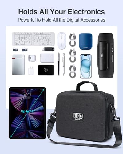 Luxtude Large Electronics Organiser, Hard Tech Organiser, Shockproof Travel Bag With Shoulder Strap, Fits for Tablet (up to 11'')/Charger — view 5