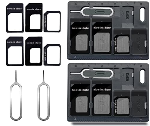 CKANDAY 2 Packs SIM Card Holders with Tray Opener Pins, Card Storage Tool Set for Standard Micro Nano Micro-SD Memory Cards, with 3 Card Adapters and 1 Eject Pins - Black