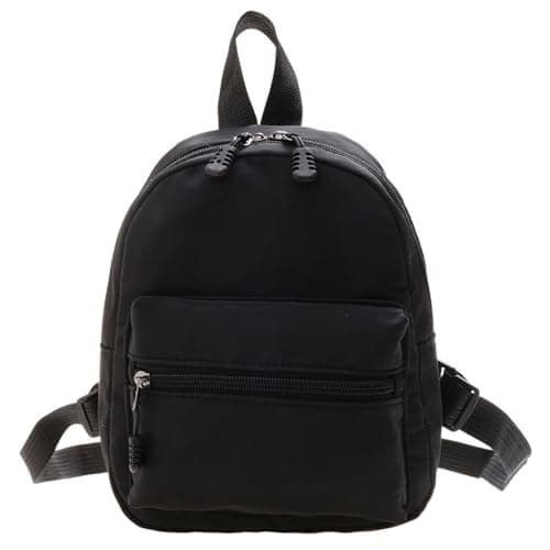 CYZTD Small Backpack for Women & Girls, Casual Shoulder Bag with Front Pocket for Travel, Black Rucksack, Lightweight Nylon Mini Backpack Daypack with Adjustable Strap, Shopping, Daily Use