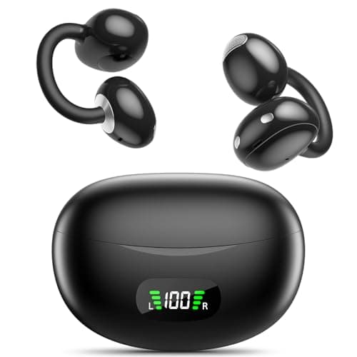 OHAYO Open Ear Earbuds, Clip On Earbuds, Lightweight Comfort Wireless Clip On Earphones with Smart Digital Display, 40H, IPX6 Waterproof, Bluetooth 6.0 for Running Gym Outdoor Sports