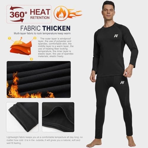 MEETWEE Men's Thermal Underwear Set, Winter Long Sleeve Base Layer Quick Dry Long Johns Compression Suit for Workout Skiing Running Hiking, XXL, Black — view 3