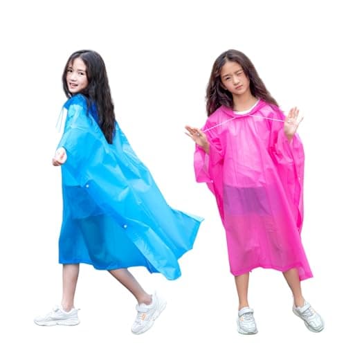 flintronic Kids Waterproof Rain Poncho, Kids Portable Raincoat Rain, Reusable EVA Raincoat for Girls Boys, Lightweight Rainwear Children with Hood and Buttons, for School Outdoor Travel Hiking — view 2