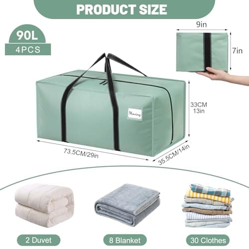 Dntorx 6 Pack 90L Moving Bags with Zips, Heavy Duty, Green — view 2