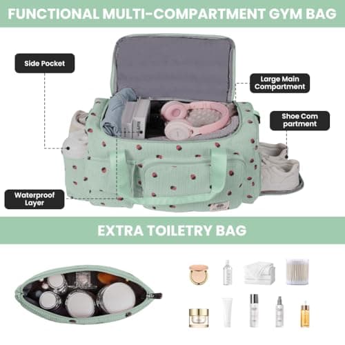 Adiwo Large Gym Bag Womens, Sports Bag with Shoes Compartment, Multiple Compartments, Foldable Overnight Weekend with Wet and Dry Separation, Large + Small Holdall for Gym Sports and Travel, Green — view 3