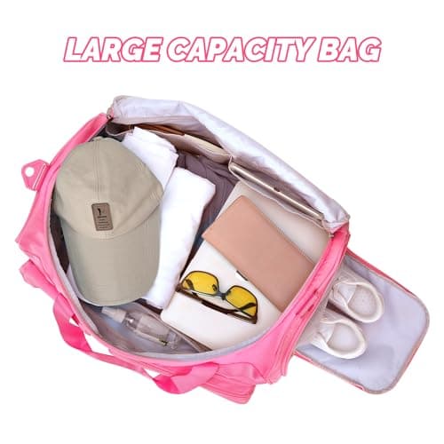 MAXTOP Travel Duffle Bag for Women Carry On Tote Weekender Overnight Bag Large Capacity Duffel Bag with Shoe Compartment,Gym Tote Bag with Dry and Wet Separation Rose — view 3