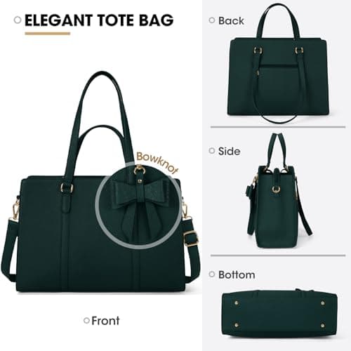 NEWHEY Laptop Tote Bags for Women 15.6 Inch Ladies Leather Laptop Handbags Designer Office Shoulder Bag Womens for Work School Business Shopping Green — view 5