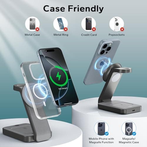 Eazpower 3 in 1 Wireless Charging Station for Apple Watch and iPhone, Foldable Magnetic Charger Stand for iPhone 17e/Air/17-12 Series, AirPods, Travel Magsafe Charging Dock with Night Light — view 4