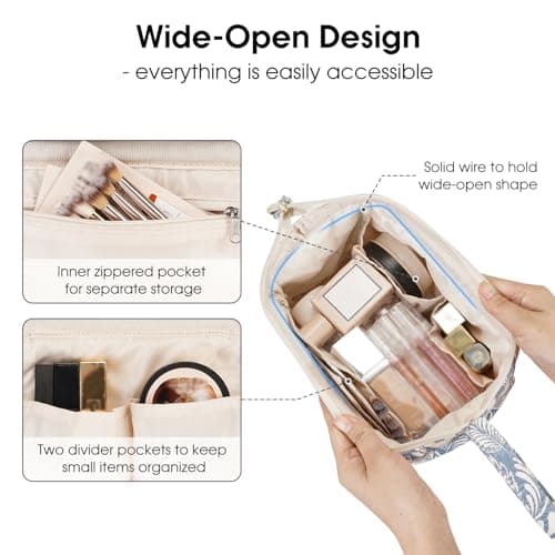Narwey Makeup Bag, Travel Toiletry Bag, Wide-Open Wash Bag for Women — view 2