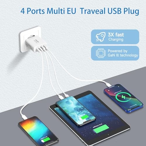 EU Travel Adapter Charger, 25W European Plug Adapter Fast Charging with 4 USB A, European Wall Adaptor EU Adaptor Plug for iPhone, iPad, Samsung, European to UK Plug Adaptor for France Spain Germany — view 2