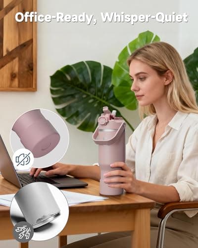 KANGZY Metal Water Bottle with Straw 1L/32oz – Vacuum Insulated Stainless Steel Flask, 2-in-1 Straw & Spout Lid, BPA-Free Leak-Proof Tumbler, Keeps Drinks Hot 8H+ / Cold 24H for Work, Travel Pink — view 5