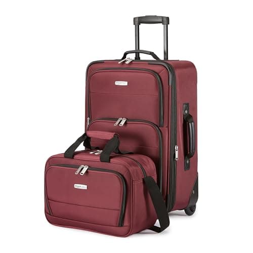 Amazon Basics 2-Piece Luggage Set, Expandable Cabin Suitcase (58 cm) and Tote Bag (25 cm), Soft Shell Suitcase with Wheels, Lightweight Polyester, Red, for Travel Work Weekend Breaks