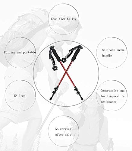 Trekking Poles Aviation Aluminum Material, Easy To Fold, Shrink Freely, Silicone Handle, Polyester Wristband, For Mountaineering, Camping, red — view 2