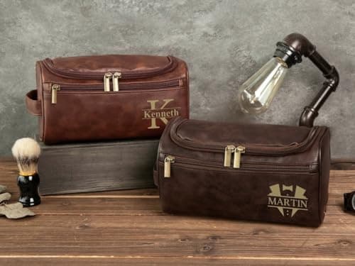 Personalized Men's Leather Toiletry Bag,Shaving Kit Groomsmen Gifts,Custom Name Mens Toiletry Bags for Traveling,Gifts for Boyfriend Dad Husband Birthday Anniversary Christmas Wedding, Black, Home — view 3