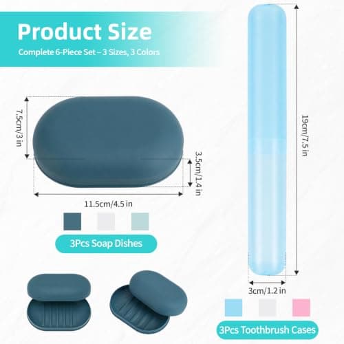 3 Pcs Soap Dish with Lid & 3 Pcs Toothbrush Case Set, Travel Soap Box Leakproof Container, Plastic Bar Soap Holder Portable for Home Camping Hiking Gym — view 3