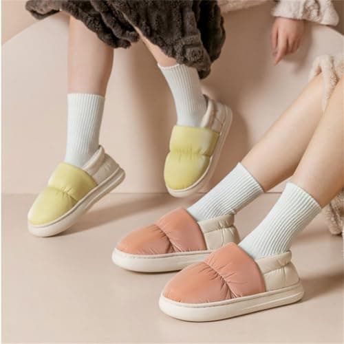 DFSDJEUW ladies wide fit slippers Travel Slippers Women Men Autumn Winter Warm Wrap Root Household Cotton Shoes Wide Fit Anti-Slip Orthopedic Shoes Comfy ladies slipper boots Yellow 6 — view 3