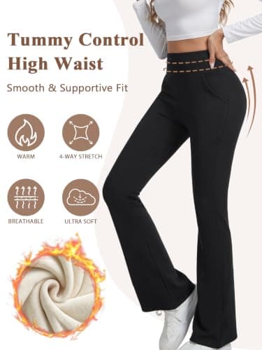 Women Fleece Lined Flared Leggings High Waisted with Pockets M — view 6