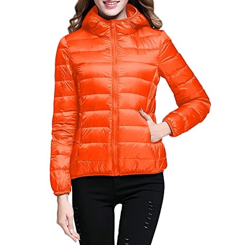 Womens Winter Lightweight Puffer Jacket with Hood Warm Short Packable Women Quilted Jacket Transitional Padded Down Jacket for Ladies Lined for Hiking Travel Plus Size Thin Jacket Down Orange — view 2