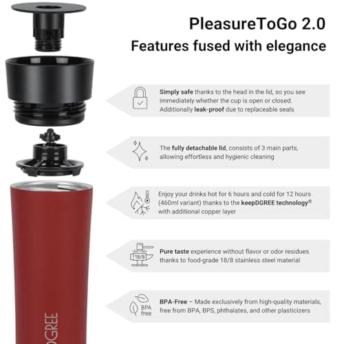 720°DGREE Travel Mug 460ml “PleasureToGo 2.0“ - Choose from 3 Sizes, 6h Hot, 12h Cold, Leakproof, 360° Drinking, BPA-Free, Hygienic - Slim Stainless Steel Thermo Cup for Coffee, Tea to Go - Black — view 2