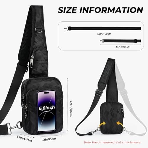 Tibroni Anti-Theft Shoulder Bag Chest Crossbody Bag Chest Bag Men Women Shoulder Bag Waterproof Sling Bag Small Handbag with Zip Lock and RFID Blocking, Camouflage black, s — view 5