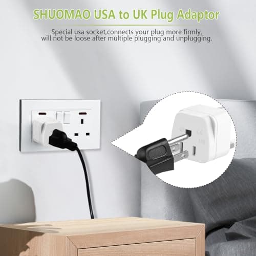 2-Pack US to UK Plug Adapter,SHUOMAO 2/3 Pin USA to 3 Pin UK Plug Adaptor — view 4