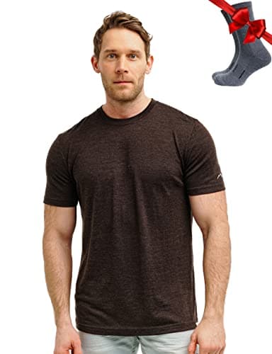 Merino.tech Mens Merino Wool T Shirt – Lightweight Base Layer Undershirt + Hiking Socks (Medium, Metal Grey)