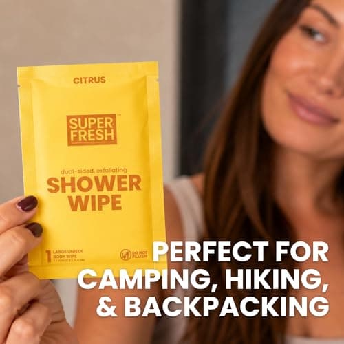 Super Fresh Shower Wipes Large Citrus & Cedar Body Wipes for No Rinse Bathing Personal Hygiene Gym Travel or Camping Enriched with Aloe and Vitamin E 10 Individually Wrapped Disposable Sheets — view 6