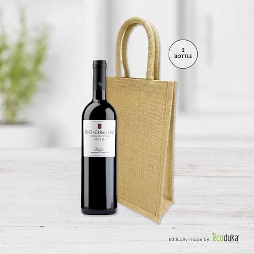 Ecoduka® Jute Wine Carrier Bag, Reusable Hessian Bottle Bag | Sustainable Gift Bag for Christmas, Packaging, Eco Gifting (2 Bottle, 1) — view 2