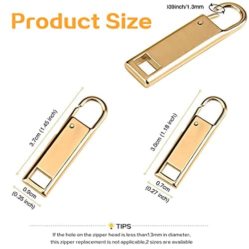 Metal Zipper Handle Replacement for Shoes, Luggage, Suitcase, Bag, Jacket - 8PCS Repair Tabs (Gold) — view 4